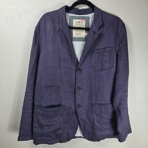 Façonnable Jeans 1950 Men's Large Linen Blazer Indigo Navy Tailored Jacket